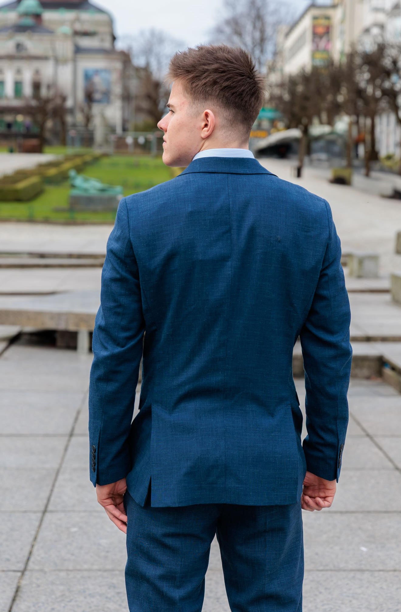 Slim Oasis Dobbeltspent Lin Blazer - Blå/ Dark Navy